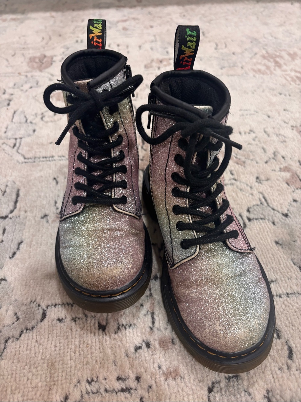 Doc Martin Air Wair Glitter Lace-Up Combat Boots - Iridescent Pink